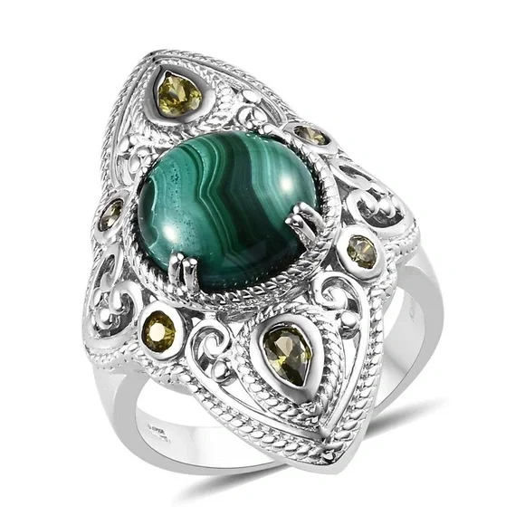 SOUTH African Malachite Cz Peridot Ring - Picture 2 of 8